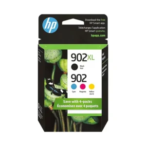 HP 902XL/902 Black High Yield and Cyan/Magenta/Yellow Standard Yield Ink Cartridge, 4/Pack (T0A39AN#140)