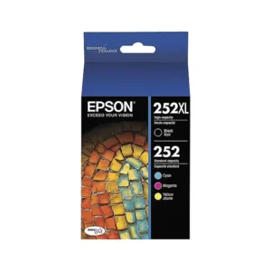 Epson T252 Black High Yield and Cyan/Magenta/Yellow Standard Yield Ink Cartridge, 4/Pack (T252XL-BCS)